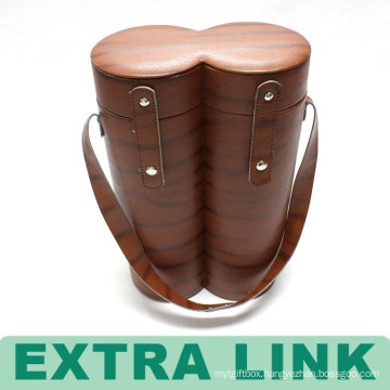 Top Quality Leopard Print Leather Round Wine Box With Handle